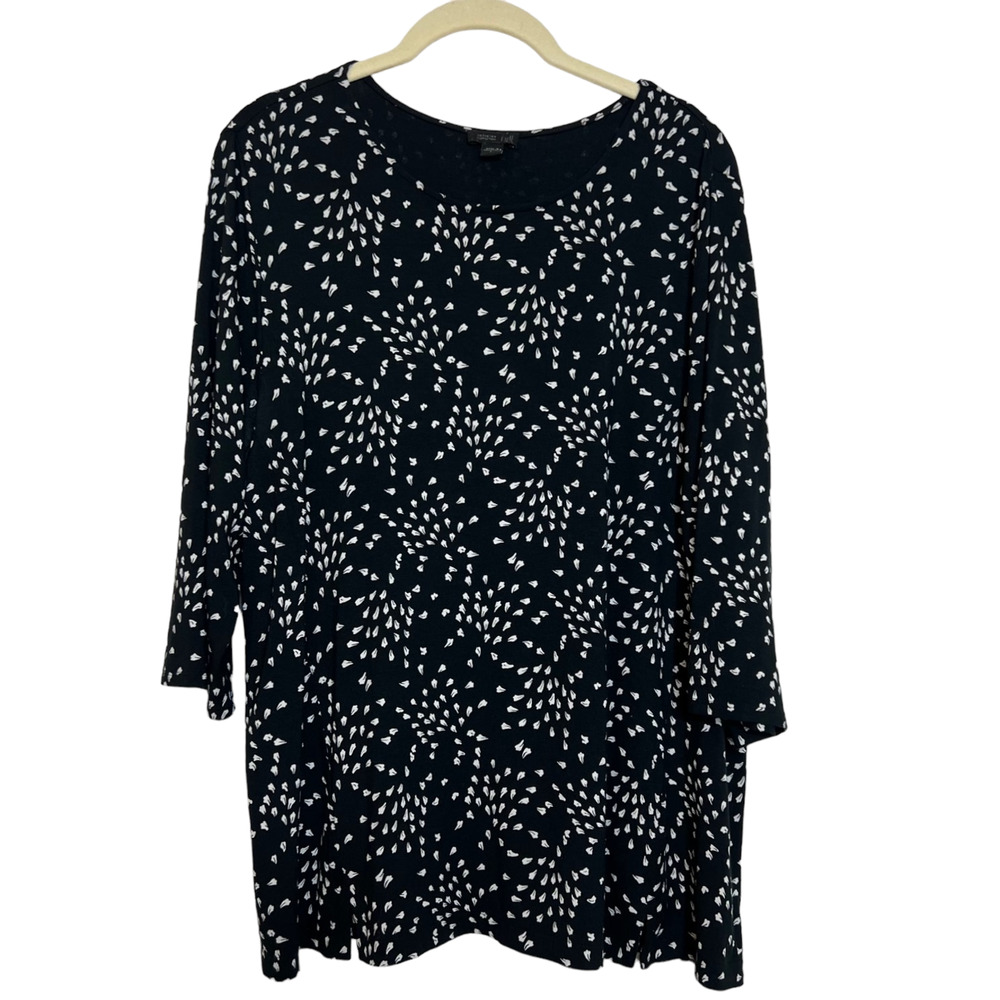 J Jill Wearever Collection Womens Knit Top Large Black White Abstract 3/4 Sleeve